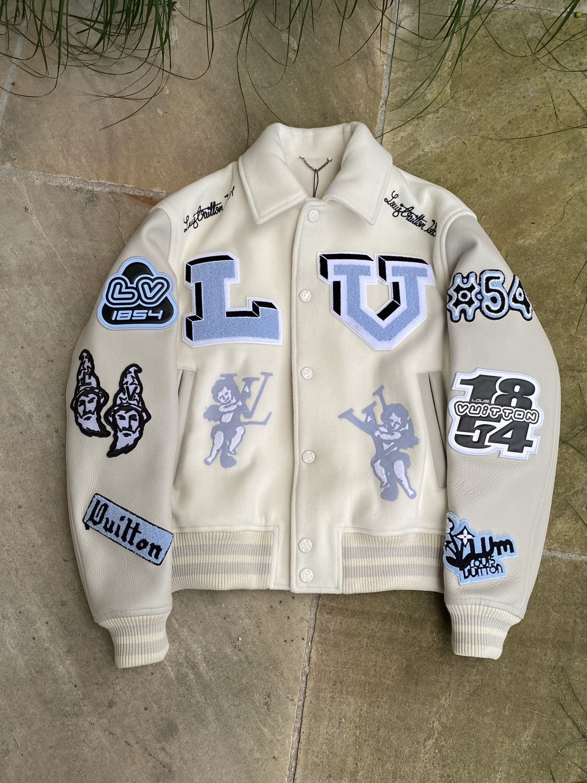 Louis Vuitton Virgil Abloh LV AW22 Creme white bunny varsity letterman college jacket Grailed