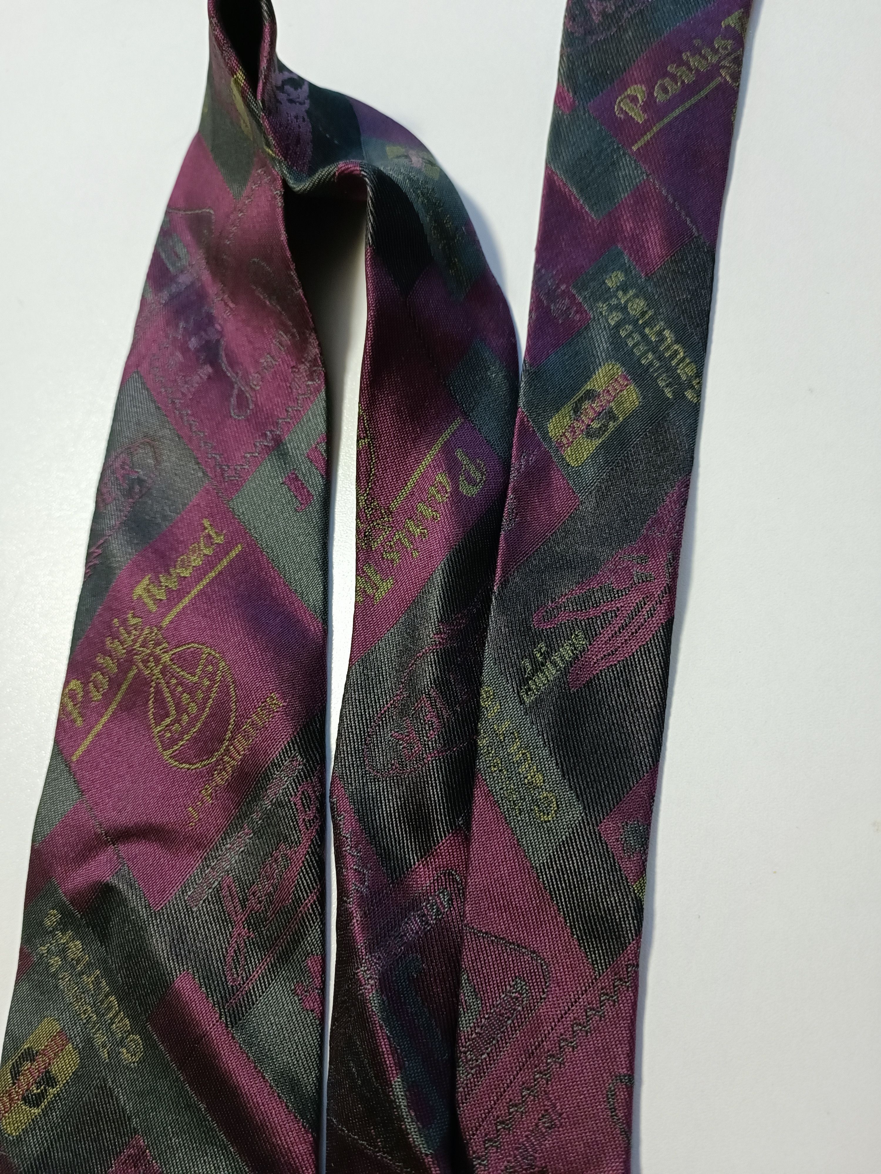 Jean Paul Gaultier Multilogo silk tie in purple, olive and dark grey. Size ONE SIZE - 6 Thumbnail