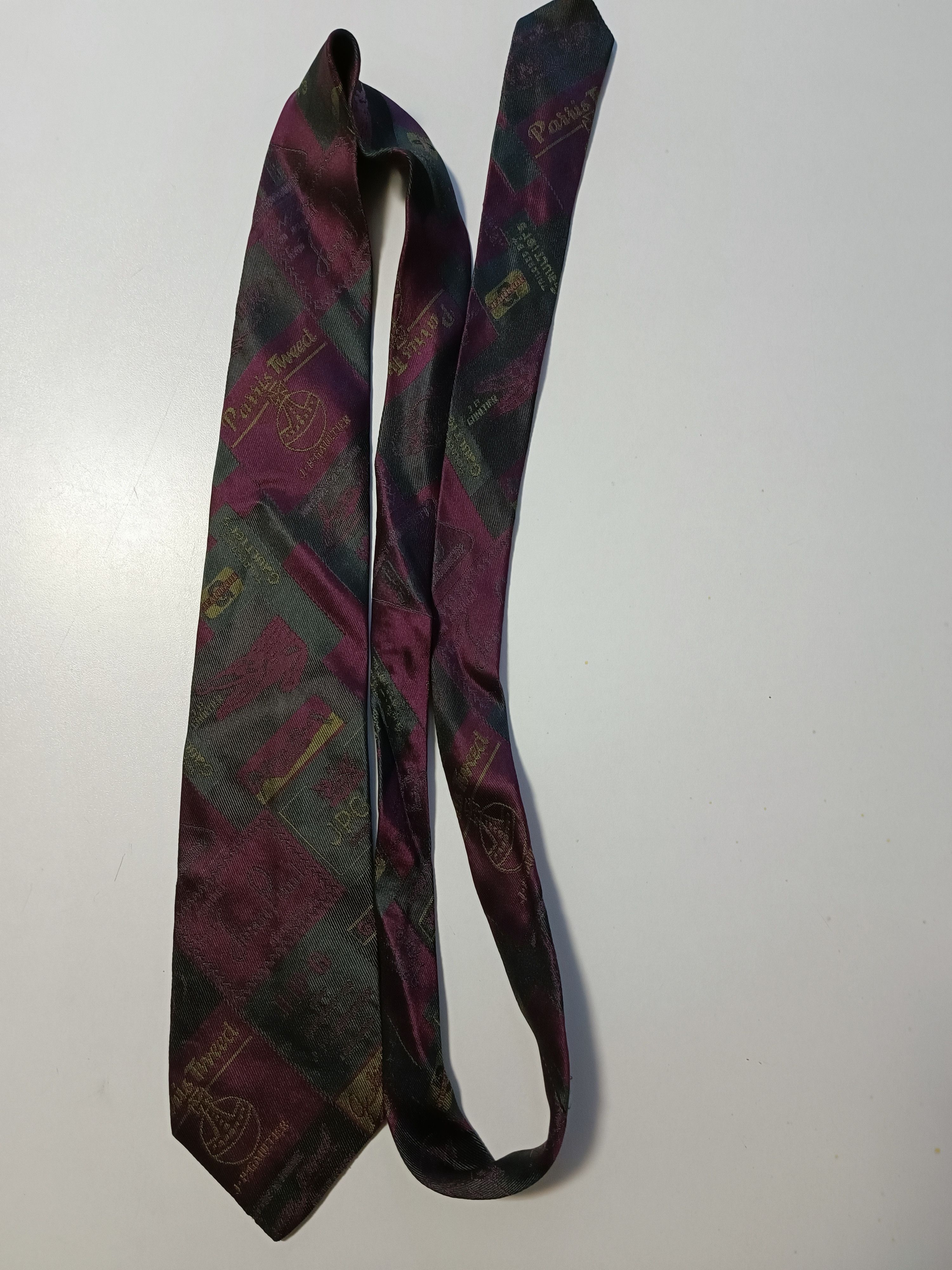 Jean Paul Gaultier Multilogo silk tie in purple, olive and dark grey. Size ONE SIZE - 3 Thumbnail