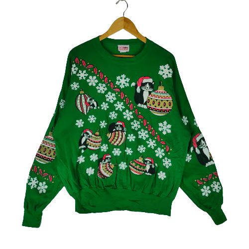 Other CHRISTMAS FULL PRINTED Cat and Snow Flakes Sweatshirt Size US XL / EU 56 / 4 - 1 Thumbnail