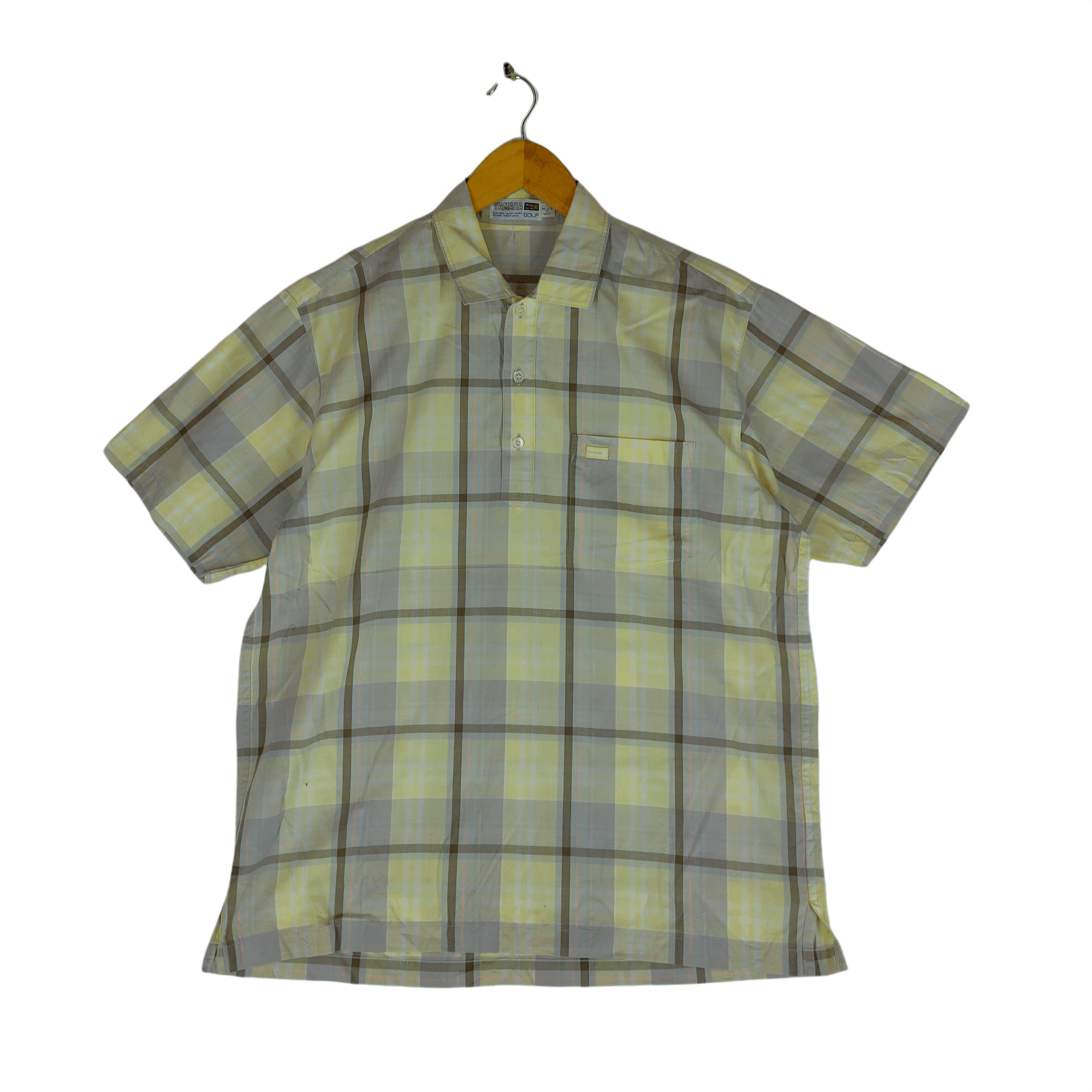 Japanese Brand Vintage YAMAHA GOLF Half Button Grid Pattern Shirt Size US L / EU 52-54 / 3 - 1 Thumbnail