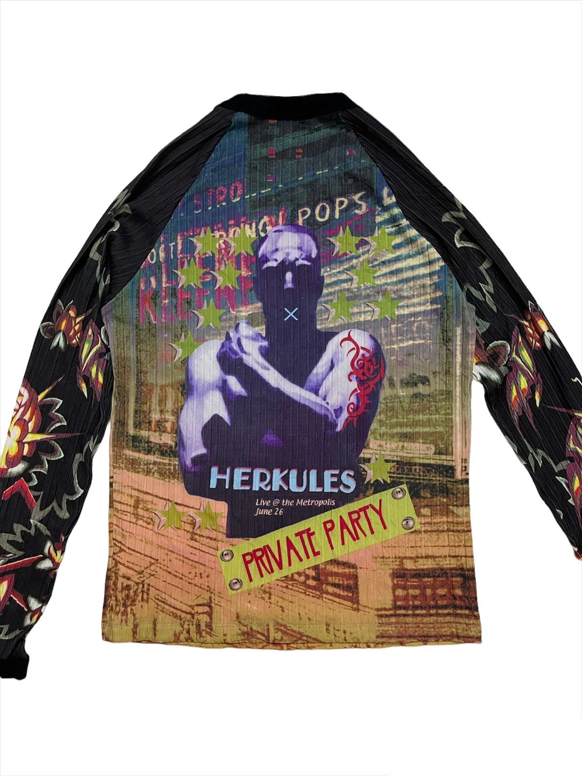 Vintage Made In Usa Full Printed Stretch Long Leeve Shirt