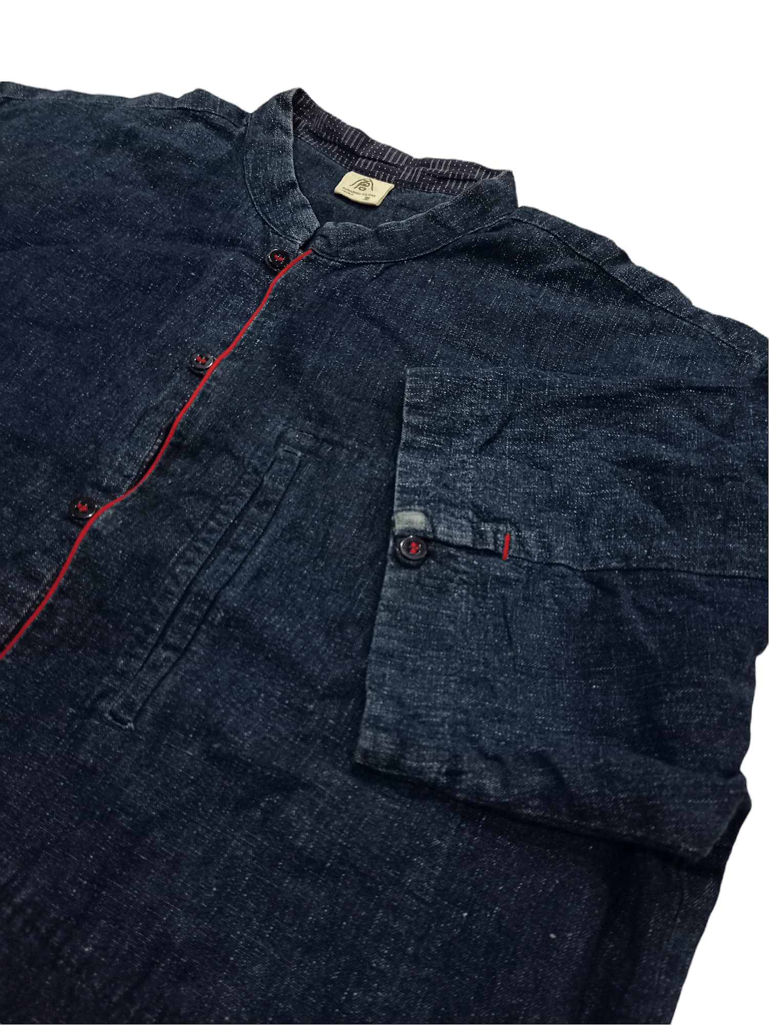image of Eternal Indigo Denim Mandarin Collar Buttons Shirt, Men's (Size Medium)