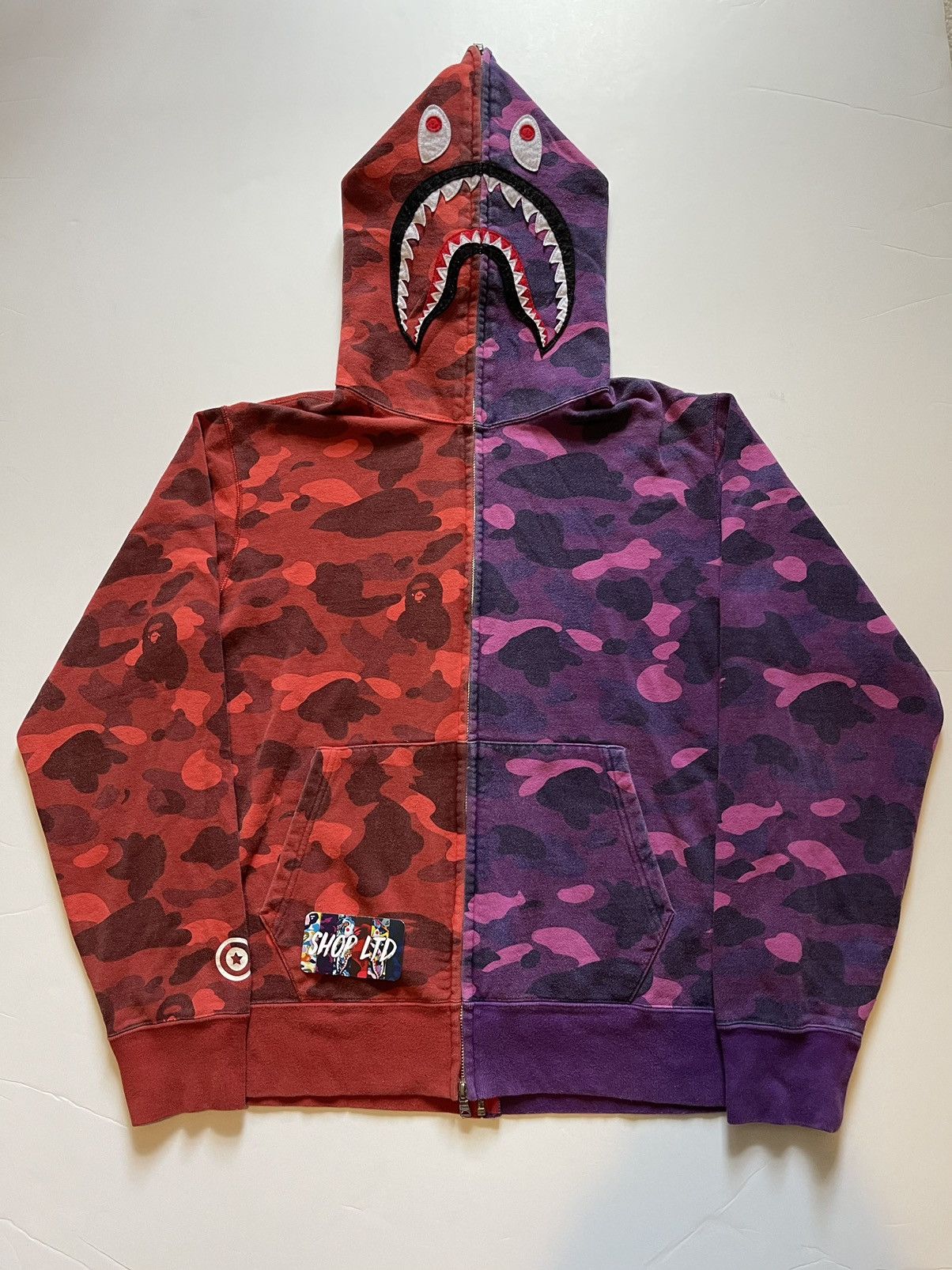 Bape Color Camo Separate Shark Full Zip Hoodie Red/Purple