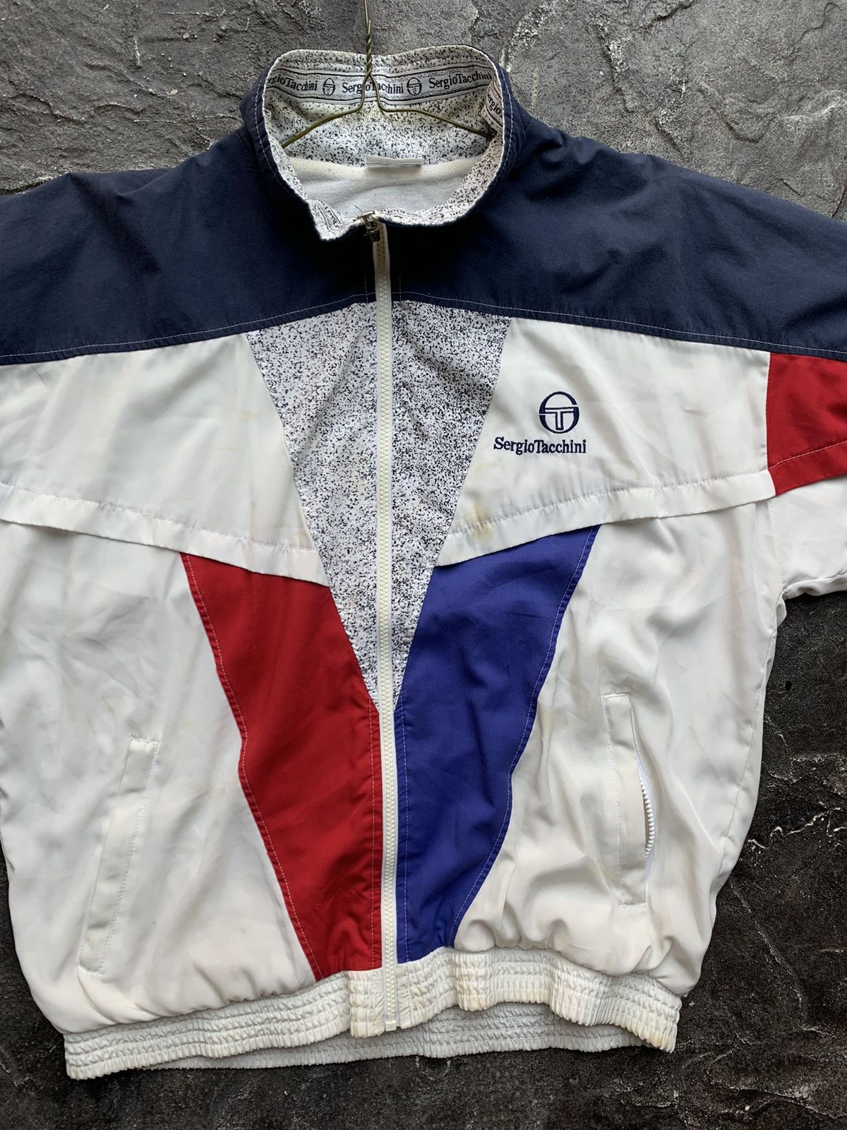 Veste Vintage Sergio Tacchini Années 80 - Taille 48 - Bleu - Made In Italy (Acétate)