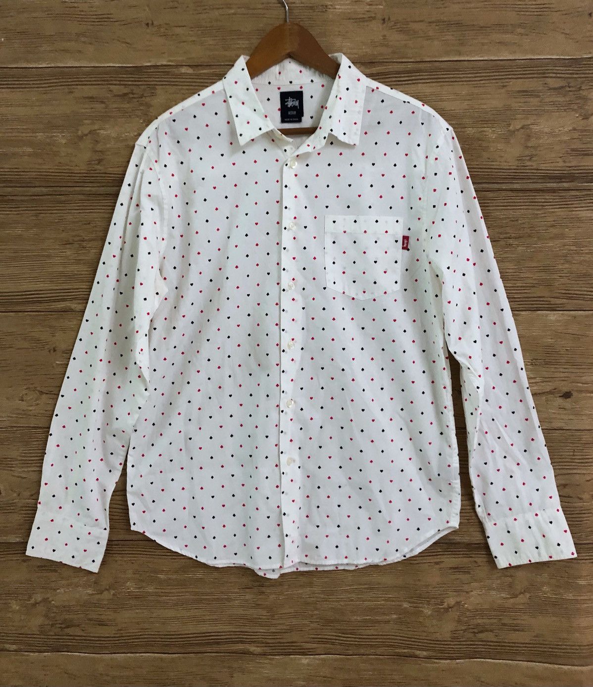 Stussy Ace Spade Club Heart Long Sleeve Shirt Button Up M