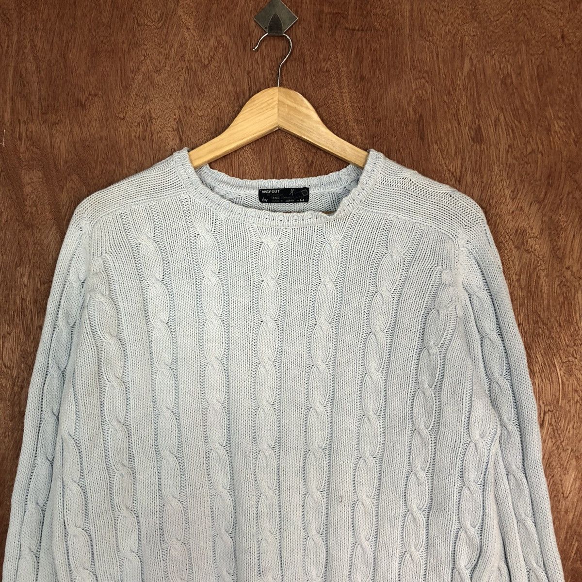 Aran Isles Knitwear Way Out Soft Blue made in japan cable Knitwear #H395 Size US M / EU 48-50 / 2 - 8 Thumbnail