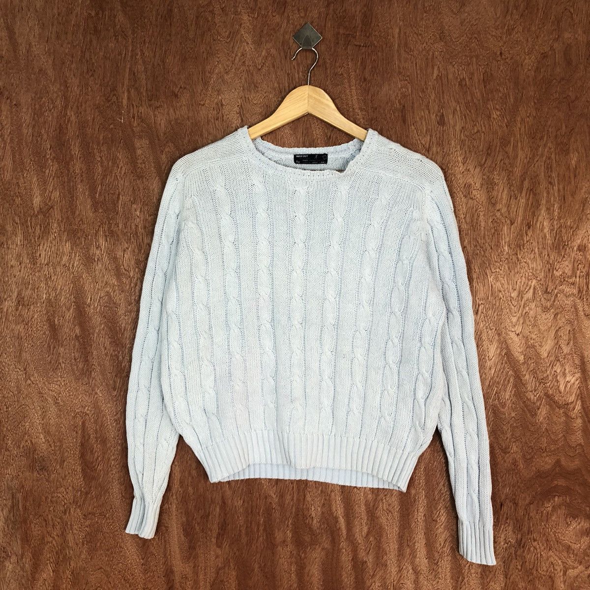 Aran Isles Knitwear Way Out Soft Blue made in japan cable Knitwear #H395 Size US M / EU 48-50 / 2 - 3 Thumbnail