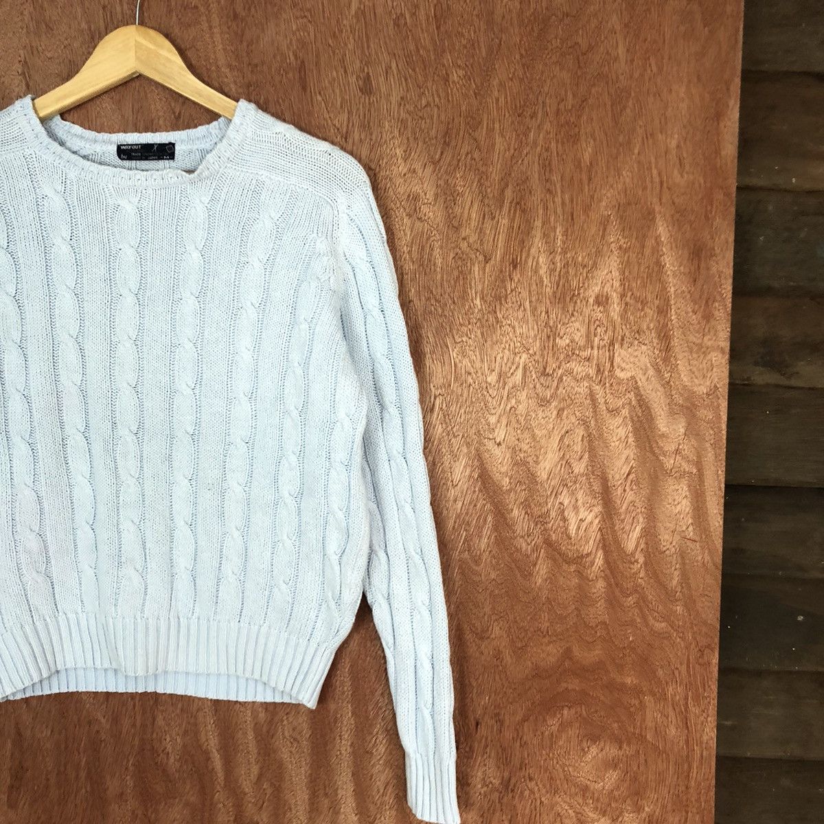 Aran Isles Knitwear Way Out Soft Blue made in japan cable Knitwear #H395 Size US M / EU 48-50 / 2 - 5 Thumbnail