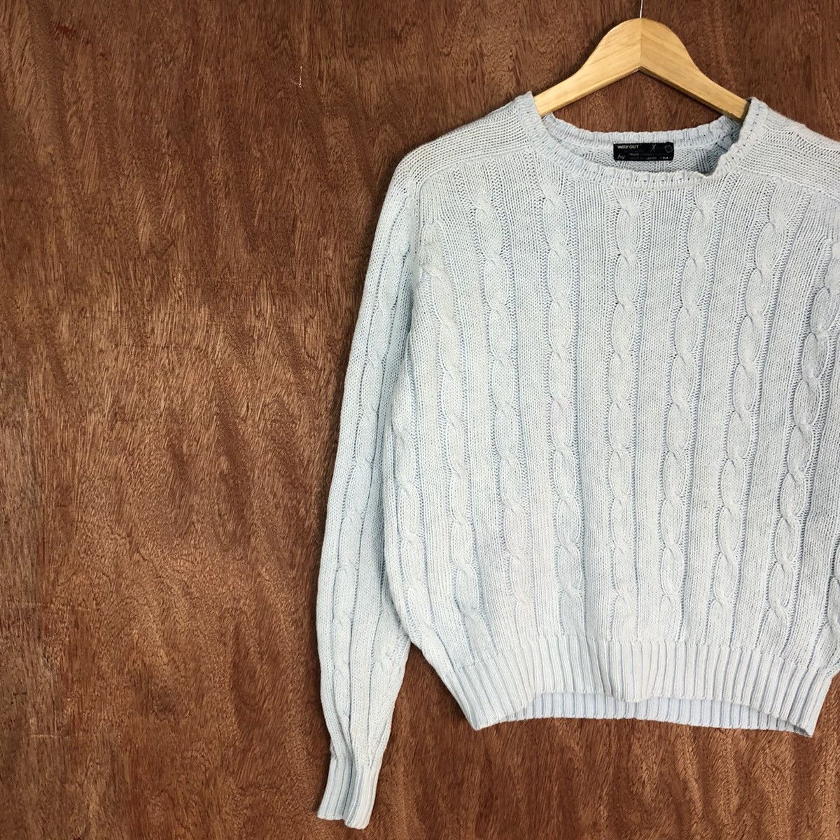 Aran Isles Knitwear Way Out Soft Blue made in japan cable Knitwear #H395 Size US M / EU 48-50 / 2 - 7 Thumbnail