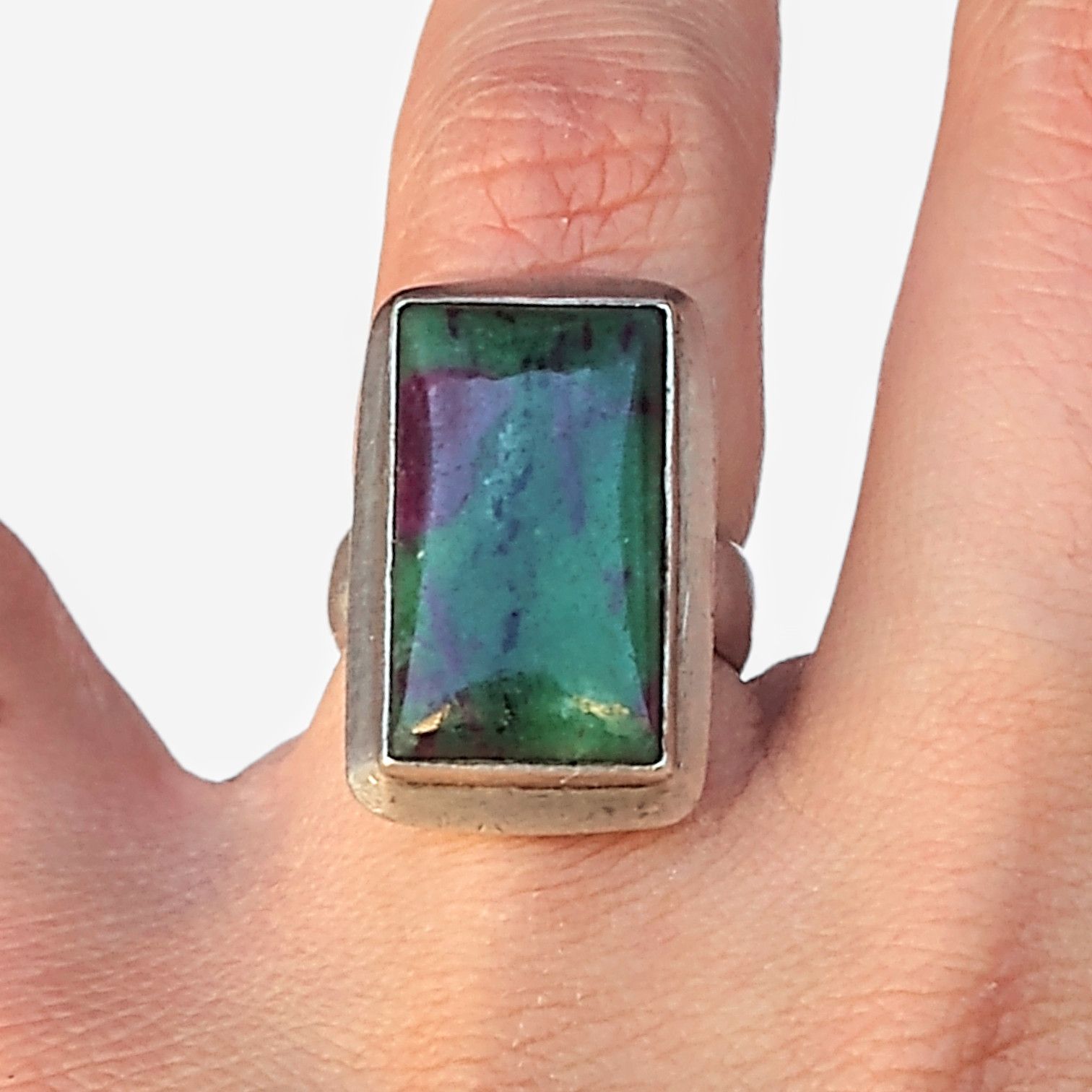 Jewelry Vintage Sterling Silver Ring Size 7.5 Ruby Zoisite Modern Size ONE SIZE - 8 Thumbnail