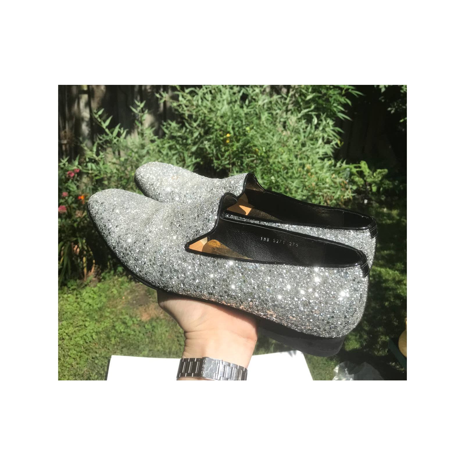 Vintage Bedazzled Silver 10 Oxford Slips On Loafers 80s