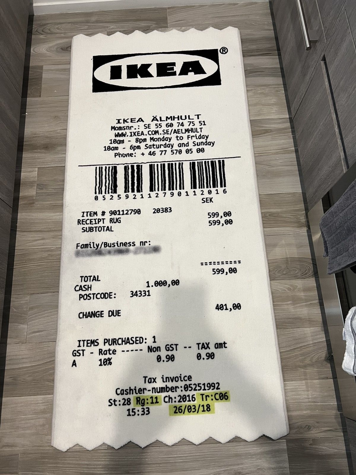 Virgil Abloh x IKEA MARKERAD RECEIPT Rug 201x89 CM White