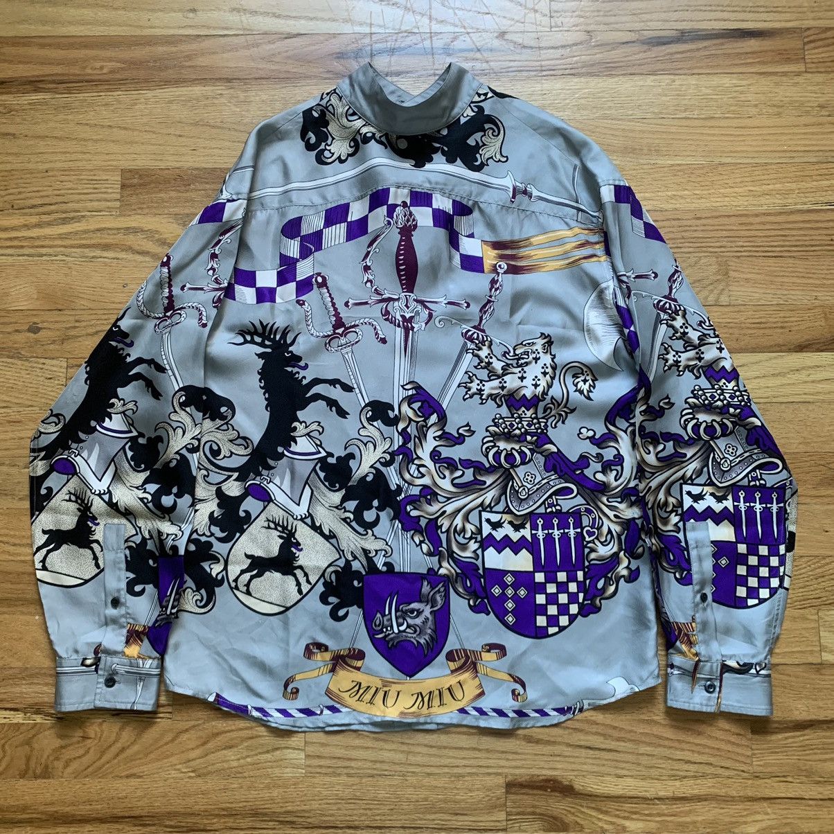 Miu Miu Coat of Arms Silk Button Up Shirt Size US M / EU 48-50 / 2 - 4 Thumbnail