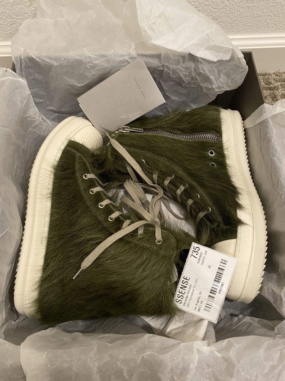 Rick Owens Rick Owens FW21 Green Pony Hair Ramones Sneakers Drkshdw