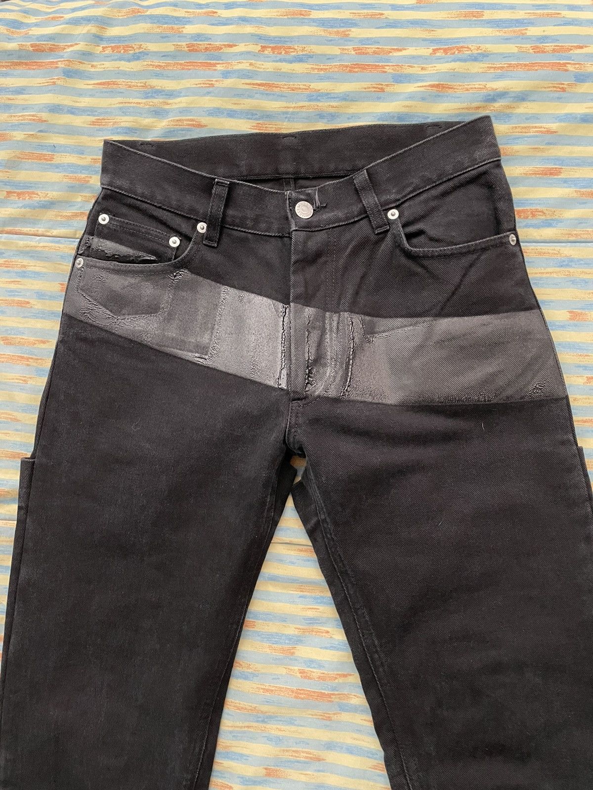 Helmut Lang Helmut Lang FW1997 Rubber Paint Stripe Jeans Size US 29 - 3 Thumbnail
