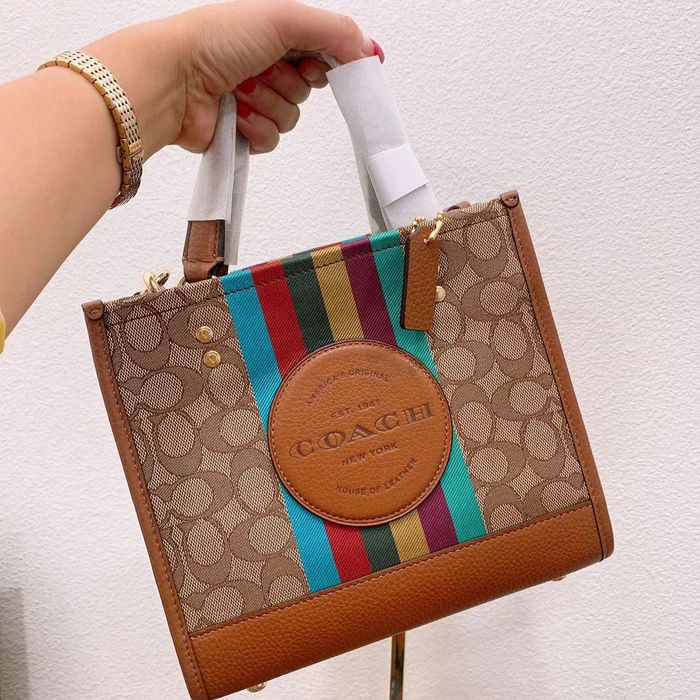 Coach Dempsey Tote 22 In Signature Jacquard With Stripe