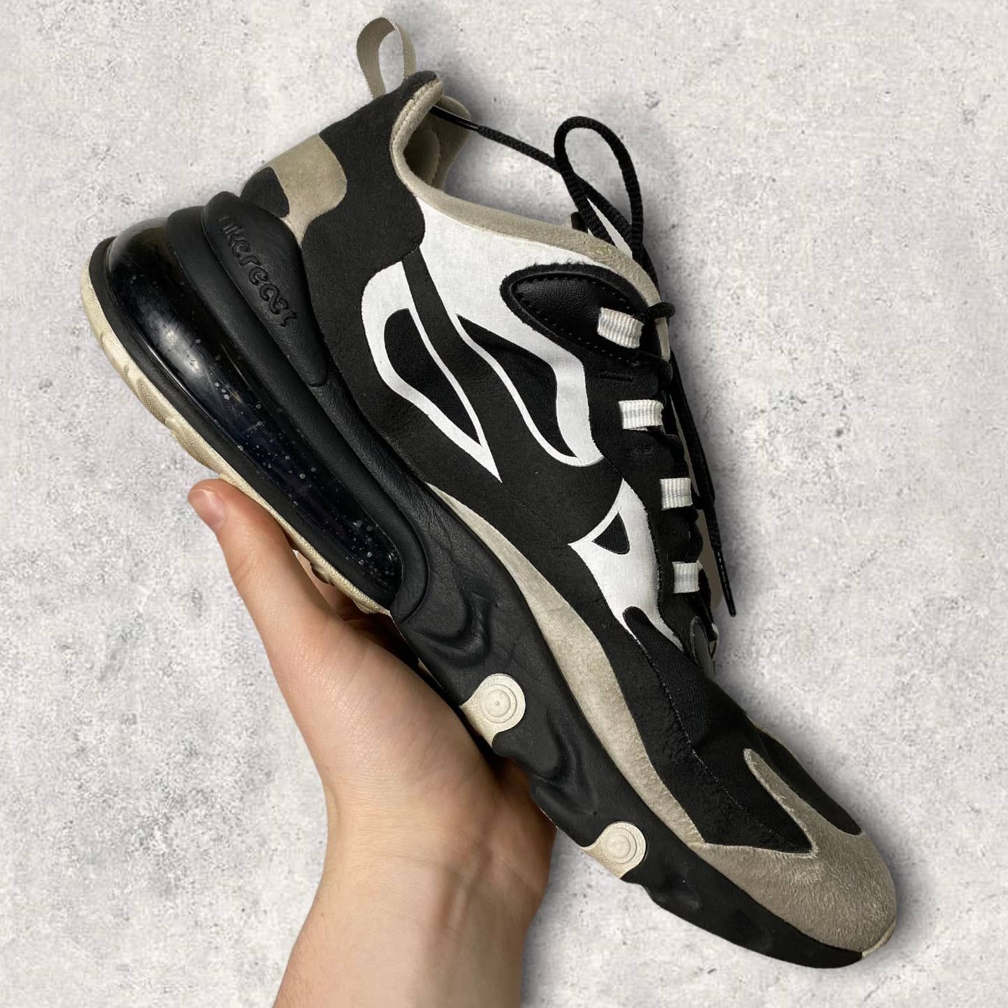 Nike Nike Air Max 270 React Sneakers Black and White NikeID Size US 11.5 / EU 44-45 - 2 Thumbnail