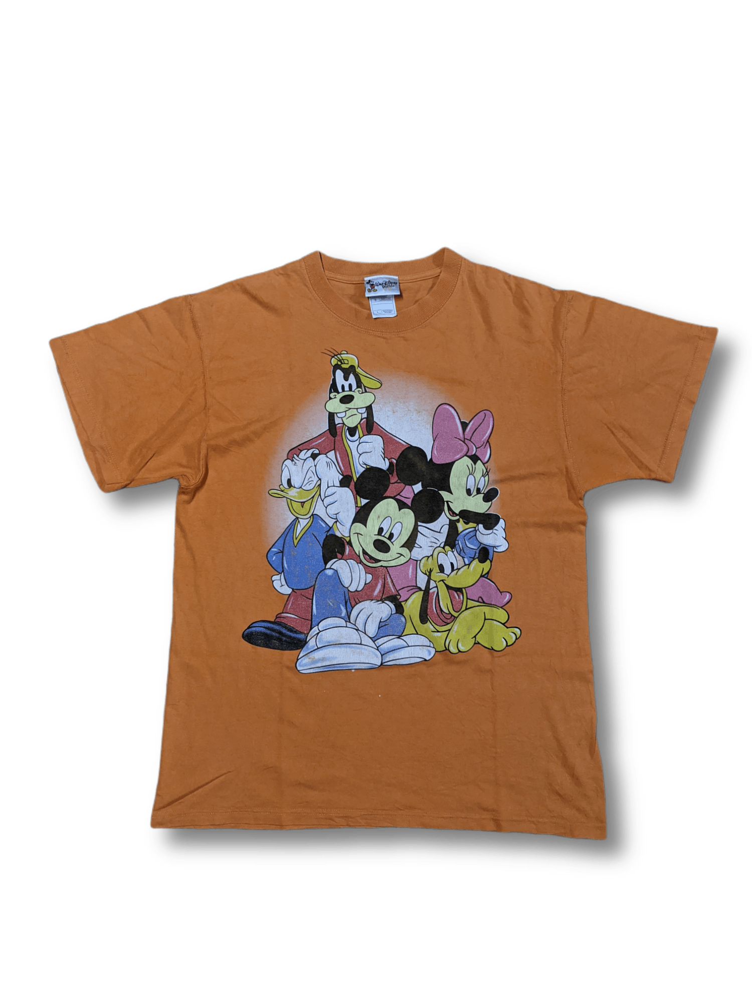 image of 90's Mickey Mouse And Friend T-Shirt in Orange, Men's (Size Large)