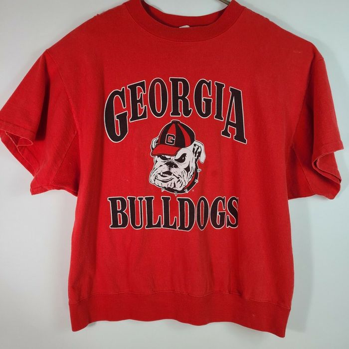 Vintage Vintage Georgia Bulldogs UGA Short Sleeve Sweater Sz L Red Single Stitch Artex | Grailed