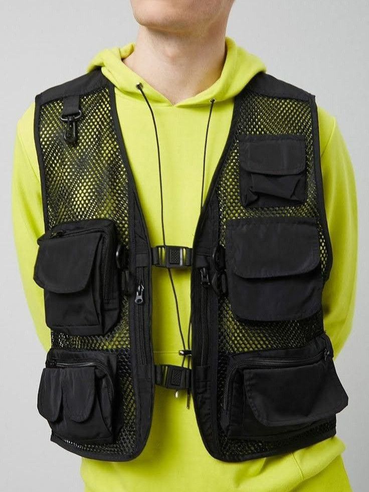 Bershka BERSHKA Black Multipockets Mesh Zipper Tactical Vests. Size US M / EU 48-50 / 2 - 1 Thumbnail