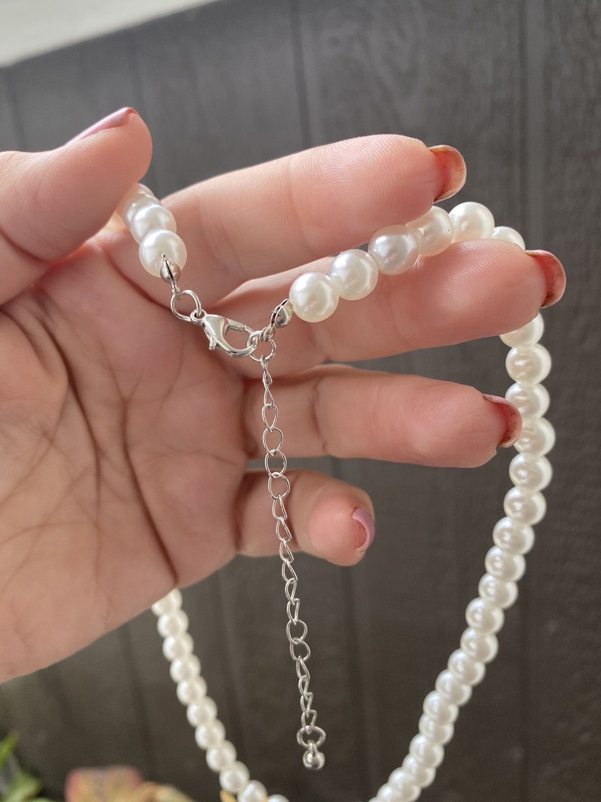 Jewelry Simulated Pearl Necklace with eyeball flames charm Size ONE SIZE - 4 Thumbnail