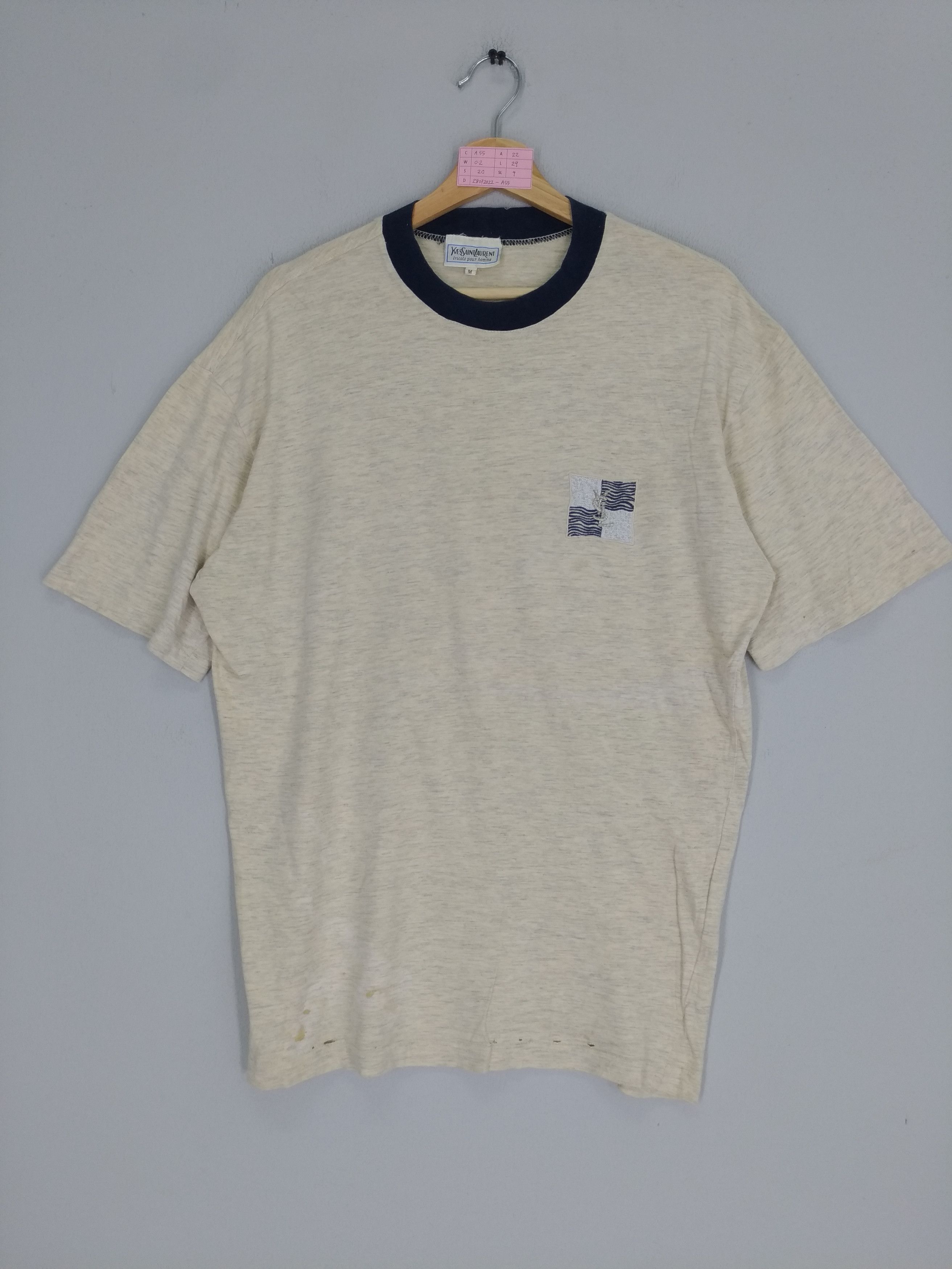 Yves Saint Laurent Heavy used YSL YvesSaintLaurent T-shirt Ringer Roundneck Size US M / EU 48-50 / 2 - 1 Thumbnail