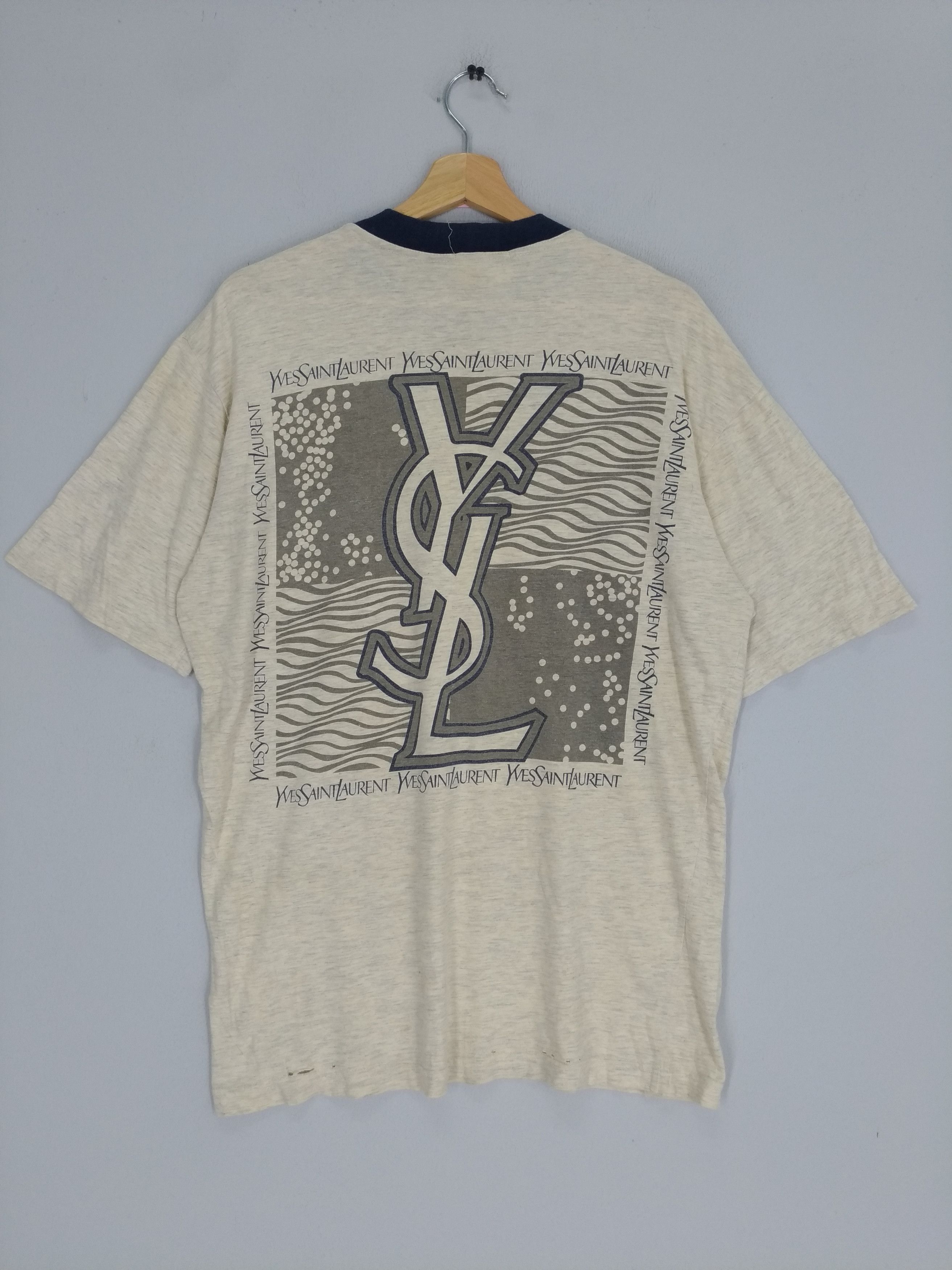 Yves Saint Laurent Heavy used YSL YvesSaintLaurent T-shirt Ringer Roundneck Size US M / EU 48-50 / 2 - 2 Thumbnail