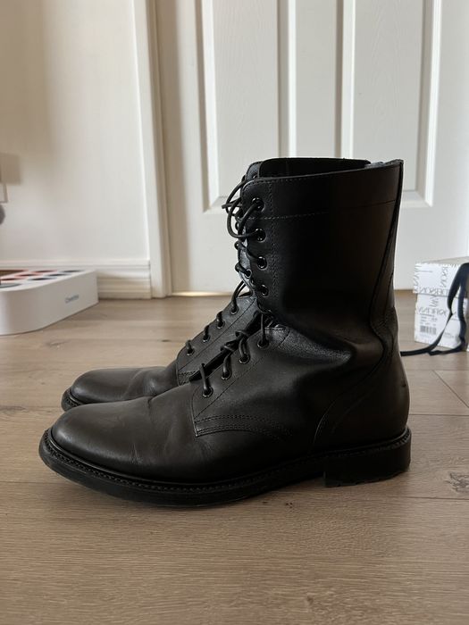 Celine INNER ZIP LACE-UP LEATHER COMBAT BOOTIES | Grailed