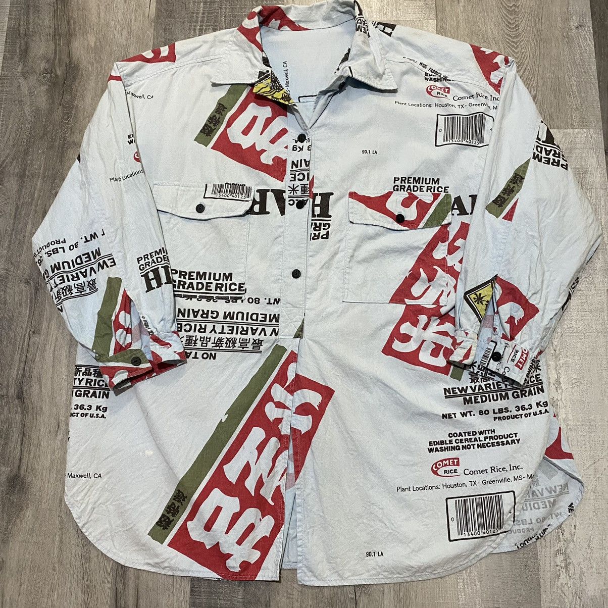 Vintage VTG Hikari Comet Rice Ink 80s Rice Sack 1/2 Button Shirt | Grailed