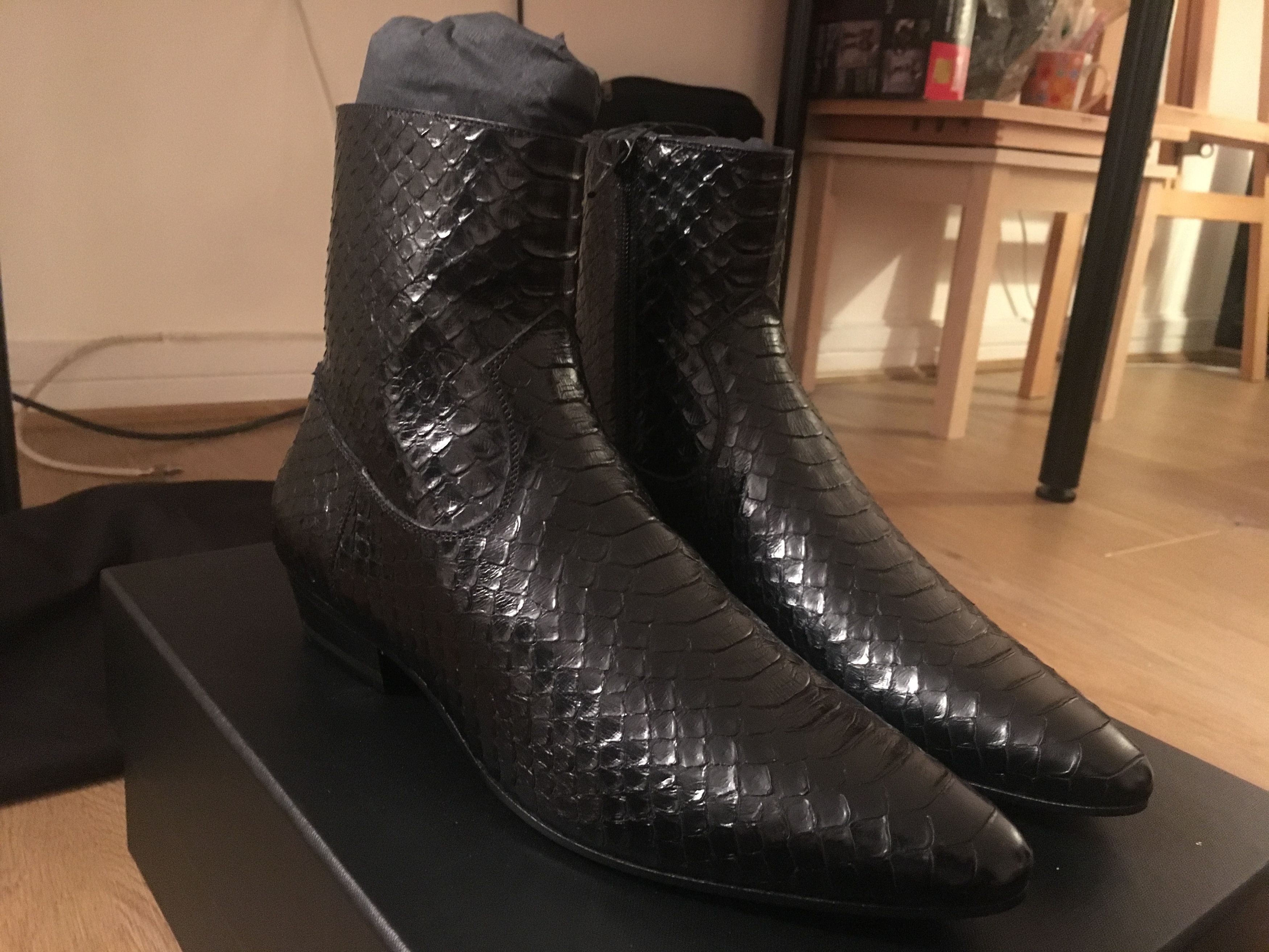 Hedi Slimane × Saint Laurent Paris Python leather Devon boots from