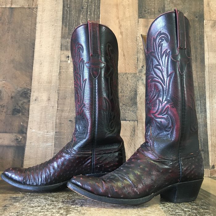 Lucchese Lucchese L750004 Ostrich Black Cherry Cowboy Boot Women 8 B