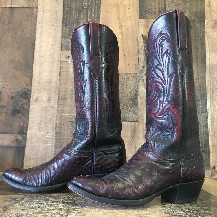 Lucchese Lucchese L750004 Ostrich Black Cherry Cowboy Boot Women 8 B ...