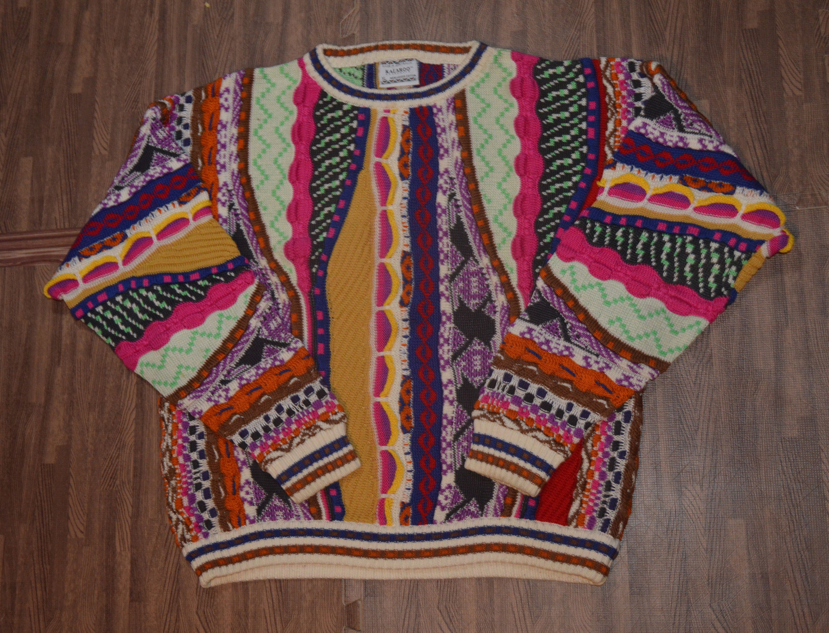 Vintage 2024 90s Coogi Style Kalaroo Australia Brown Multicolor Cosby Sweater XXL