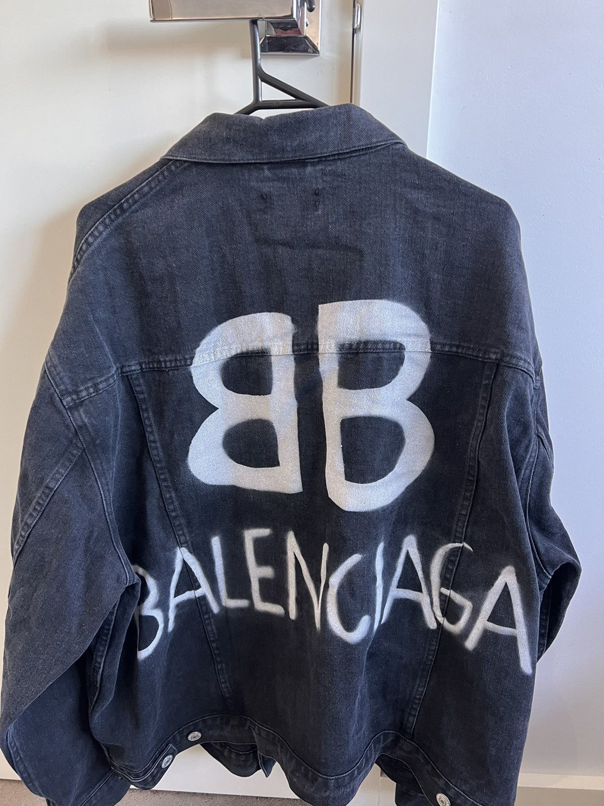 Balenciaga Balenciaga Oversized Spray Paint Logo Denim Jacket Grailed