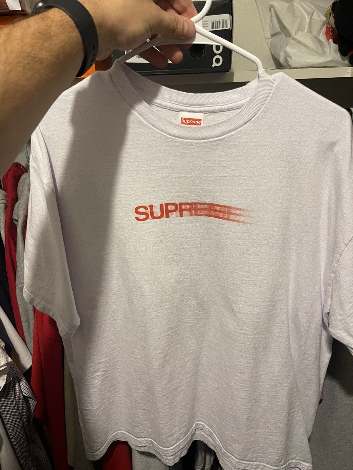 Supreme motion logo tee white hotsell xl