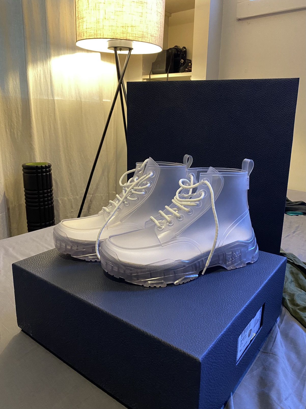 dior transparent high top rubber boots
