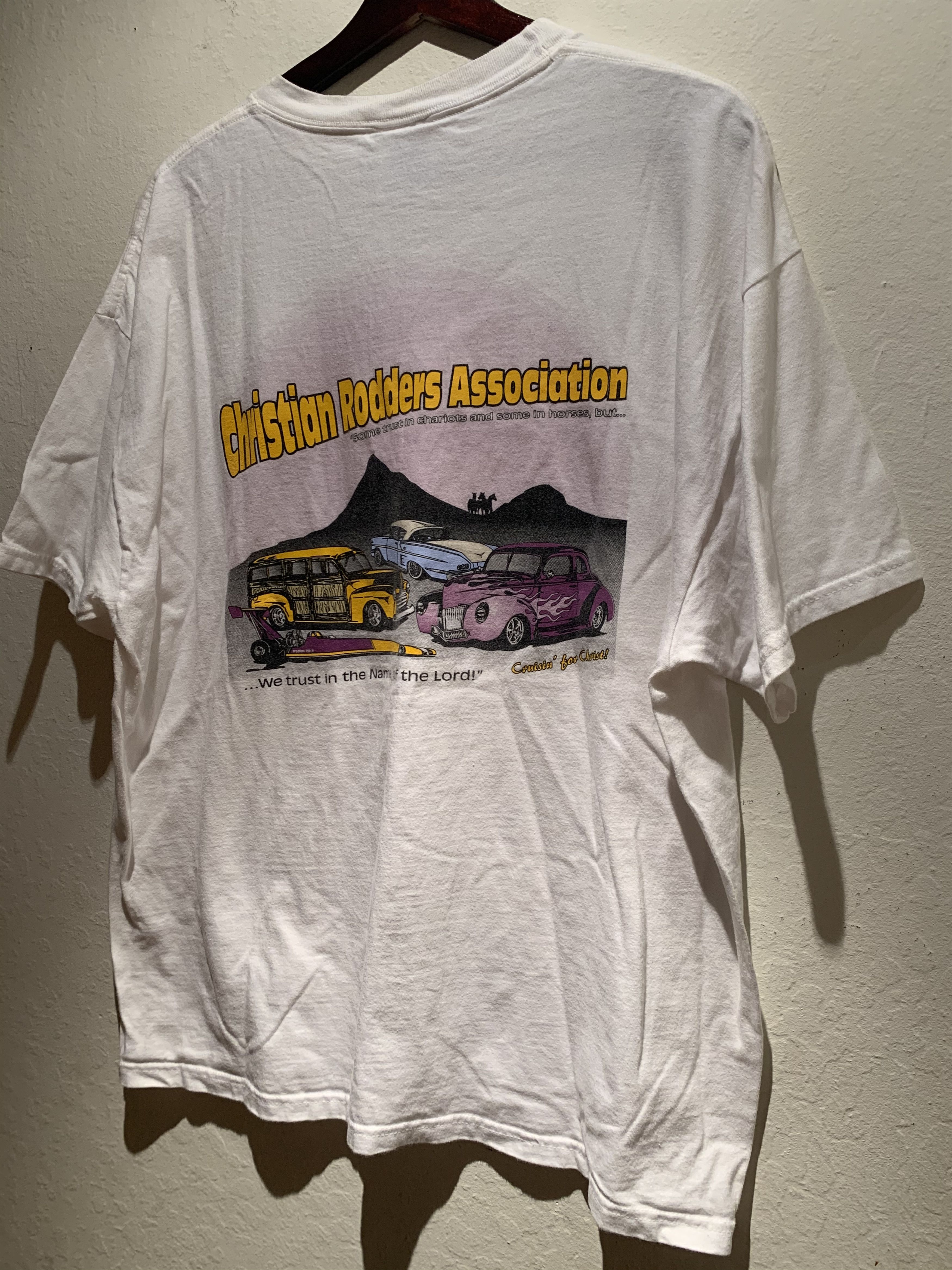 Vintage *RARE* Vintage Christian Rodders Association Jesus T-Shirt Size US XL / EU 56 / 4 - 1 Thumbnail