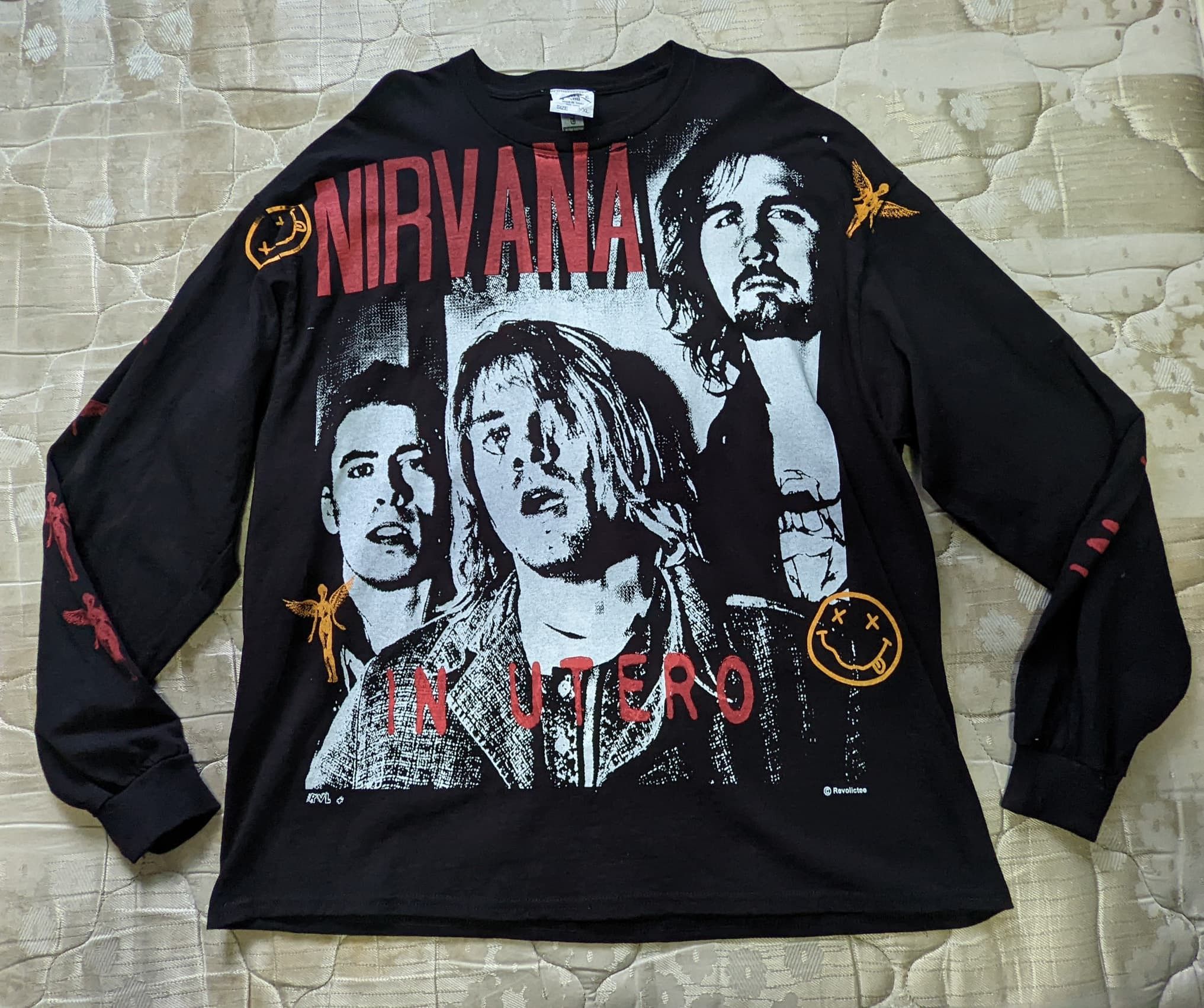 Gildan Nirvana Kurt Cobain aop Bootleg T-shirt | Grailed