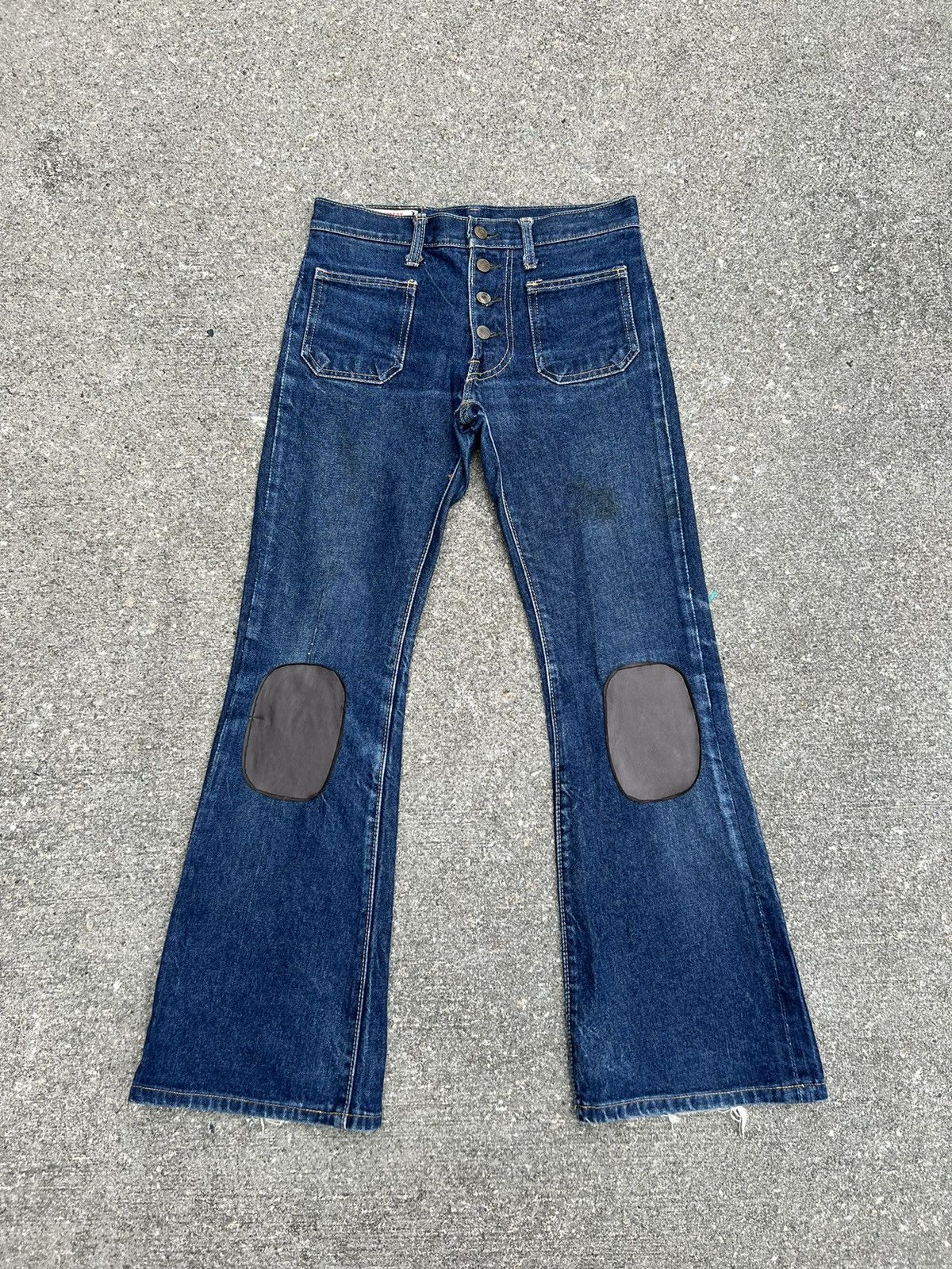 Vintage Super Flare Vintage 80s Edwin Japan Knee Patch Denim Jeans Size US 28 / EU 44 - 1 Thumbnail