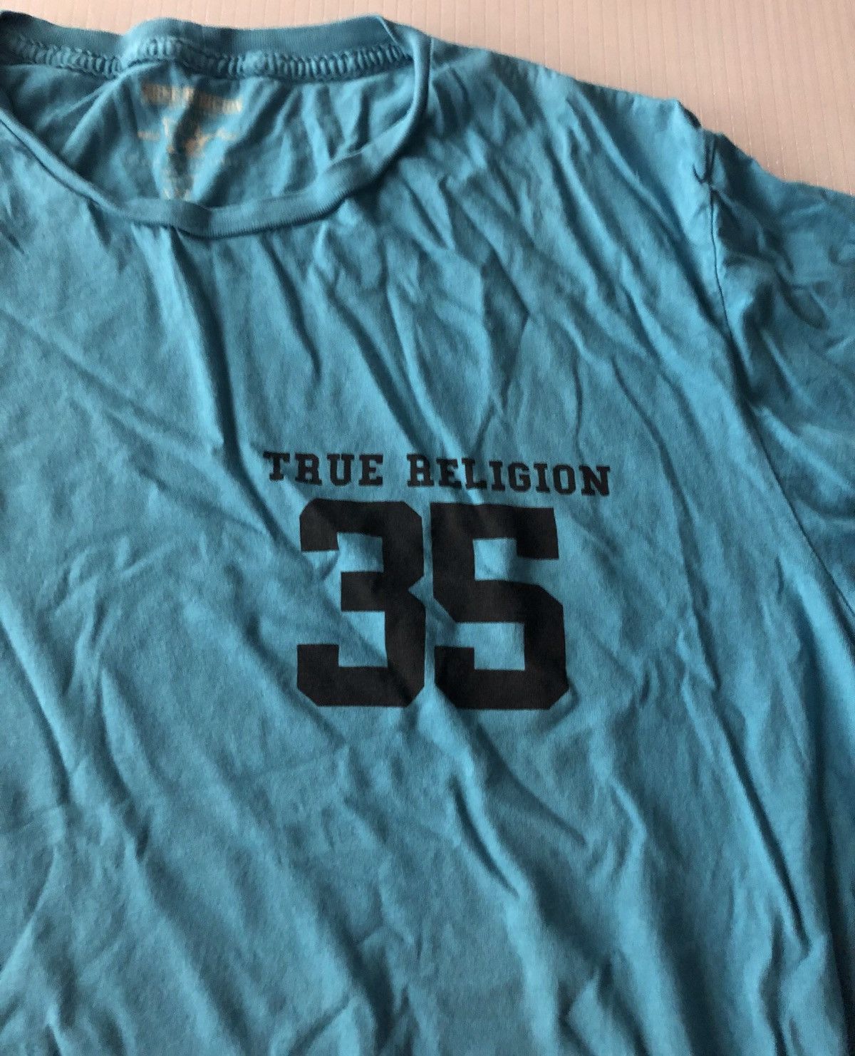 True Religion TRUE RELIGION 🇺🇸 AQUA BLUE 35 LOGO T SHIRT VINTAGE XXL VGC Size US XXL / EU 58 / 5 - 2 Thumbnail