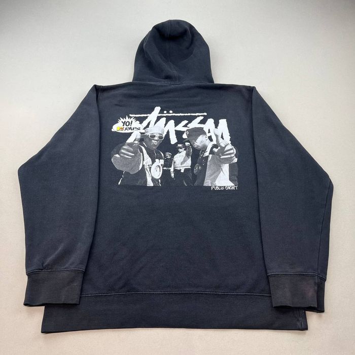 Vintage Stussy Yo MTV Raps Hoodie Sweatshirt Black Public Enemy