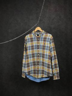 Vintage 90s Polo Ralph Lauren Thick Flannel Cotton Plaid Button Front Shirt  M