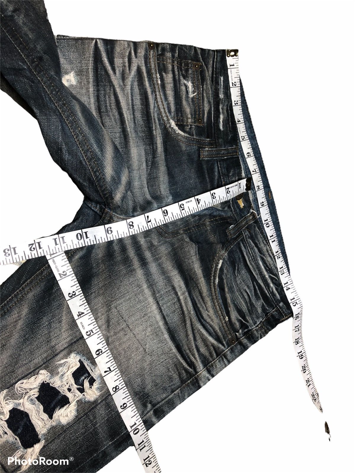 Japanese Brand PEOPLES REPUBLIC DISTRESSED WASHED BLUE BLACK DENIM Size US 30 / EU 46 - 7 Thumbnail