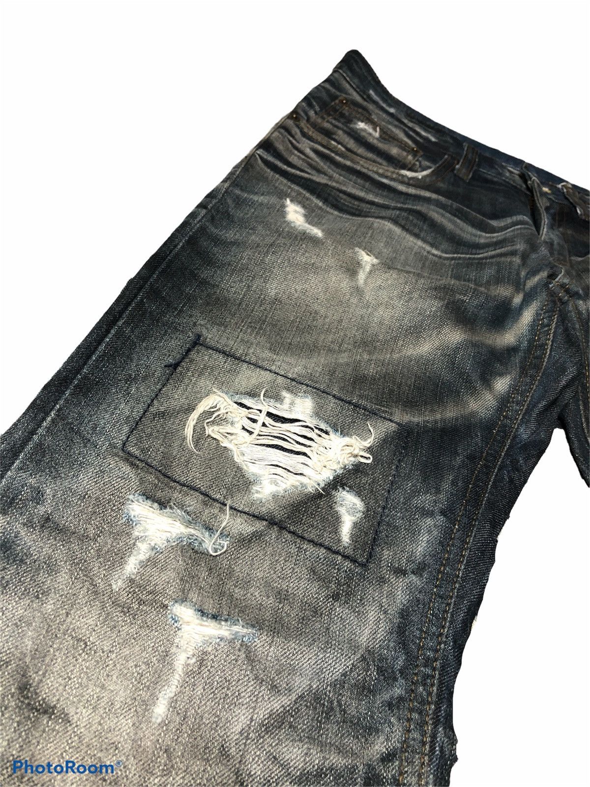 Japanese Brand PEOPLES REPUBLIC DISTRESSED WASHED BLUE BLACK DENIM Size US 30 / EU 46 - 3 Thumbnail