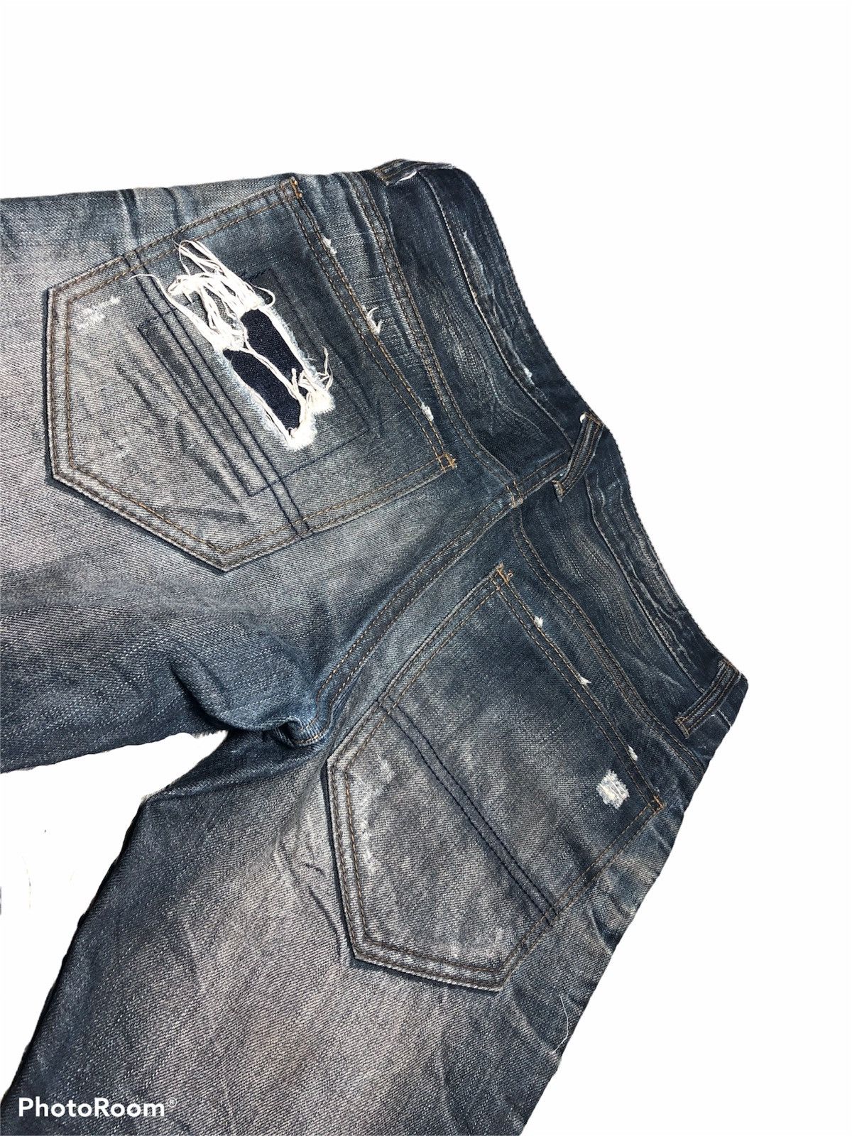 Japanese Brand PEOPLES REPUBLIC DISTRESSED WASHED BLUE BLACK DENIM Size US 30 / EU 46 - 6 Thumbnail