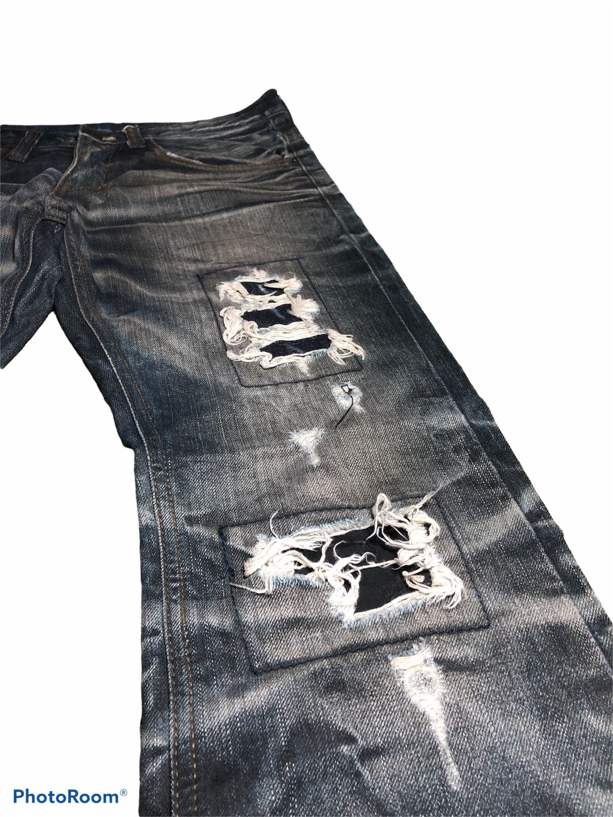 Japanese Brand PEOPLES REPUBLIC DISTRESSED WASHED BLUE BLACK DENIM Size US 30 / EU 46 - 4 Thumbnail