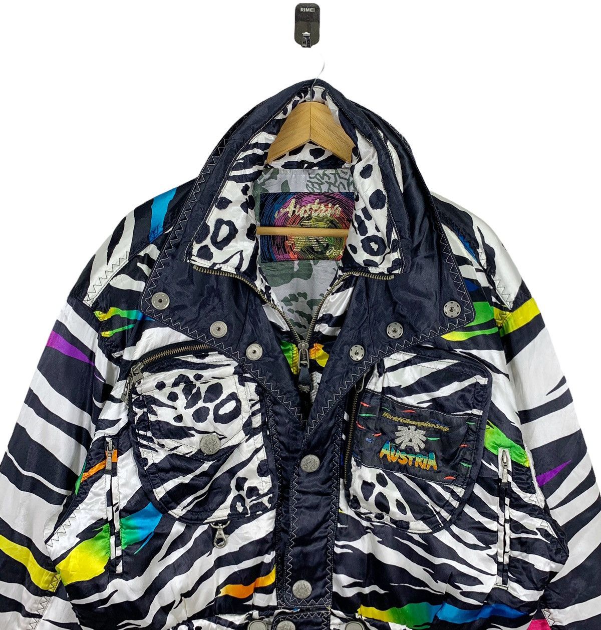 Asics × Vintage VINTAGE ASICS ZEBRA AUSTRIA NEON SKIWEAR SATIN JACKET Size US L / EU 52-54 / 3 - 5 Thumbnail