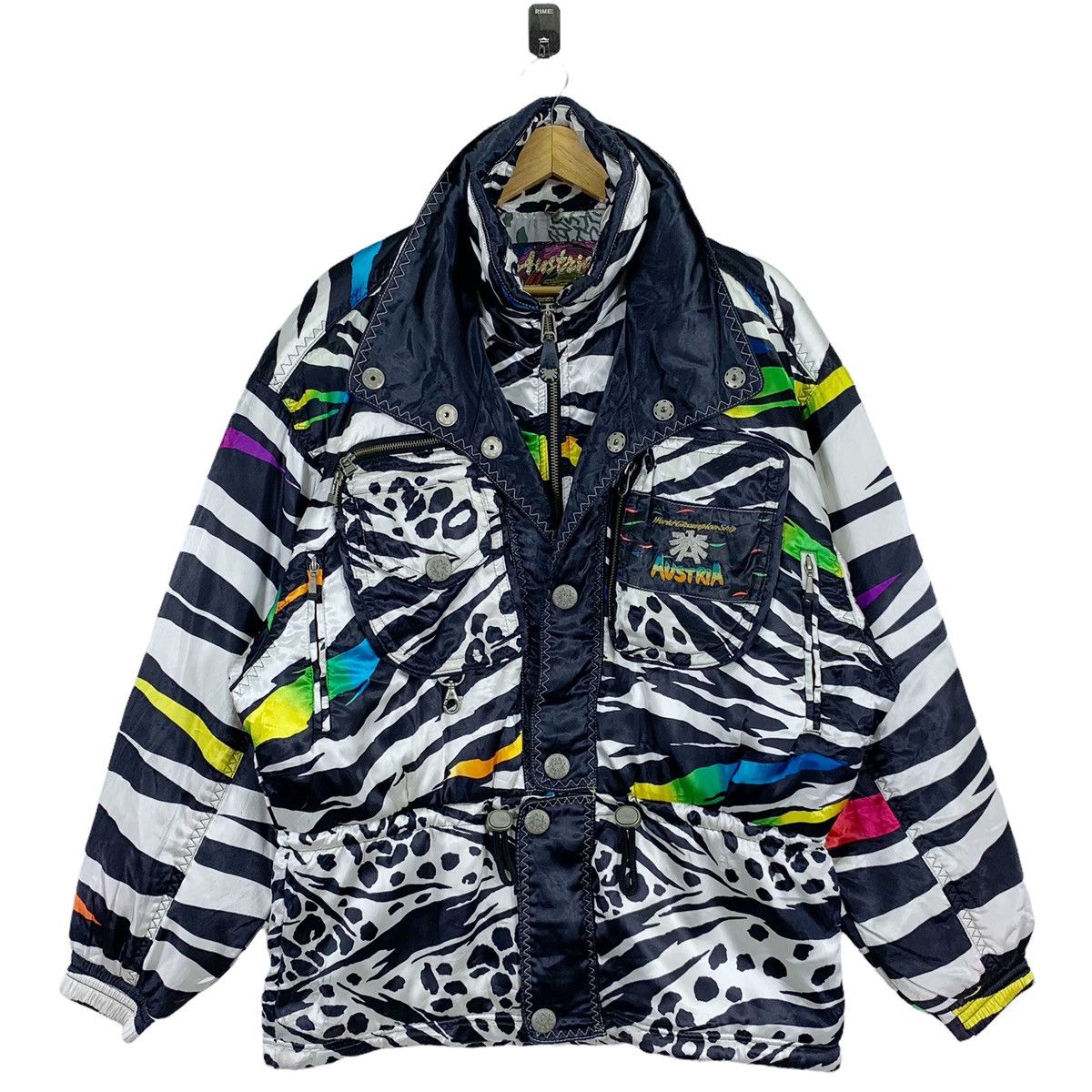 Asics × Vintage VINTAGE ASICS ZEBRA AUSTRIA NEON SKIWEAR SATIN JACKET Size US L / EU 52-54 / 3 - 1 Thumbnail