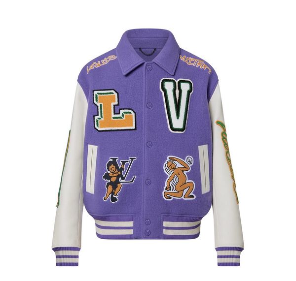 Louis Vuitton Purple and White LV Embroidered Varsity Jacket